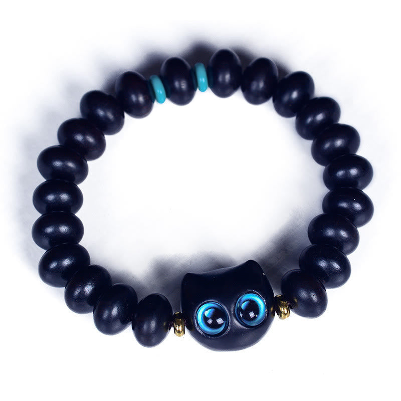 Pulsera de equilibrio de paz de gato encantador de cristal Liuli de madera de ébano con Buddha Stones - image 9