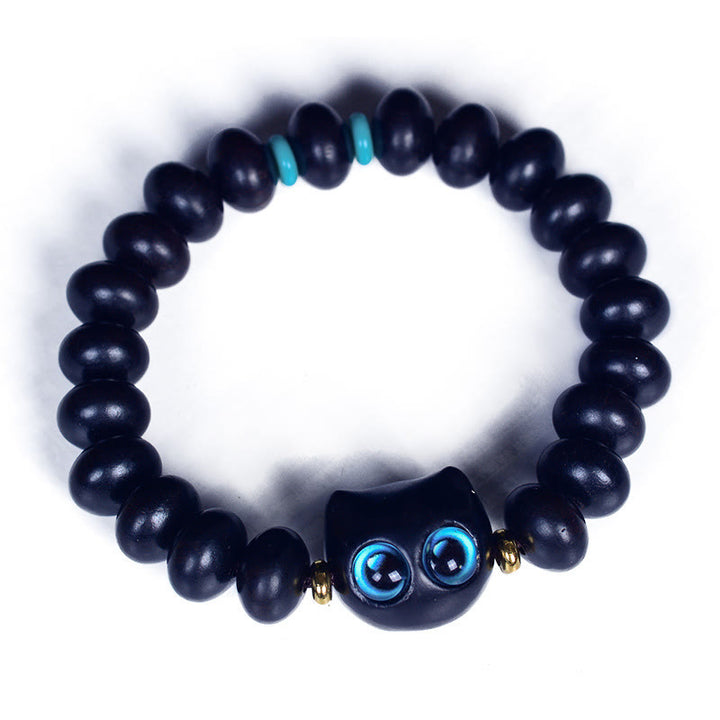Pulsera de equilibrio de paz de gato encantador de cristal Liuli de madera de ébano con Buddha Stones - image 9