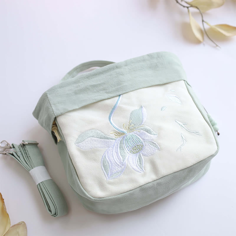 Buddha Stones Suzhou bordado Lotus Epiphyllum Magnolia algodón lino bolso bandolera bolso de hombro bolso