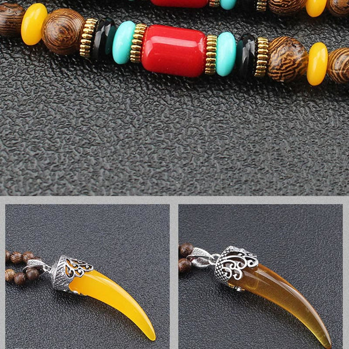 Colgante de collar de meditación de protección estilo cuerno de piedra turquesa de madera de wengué - image 6