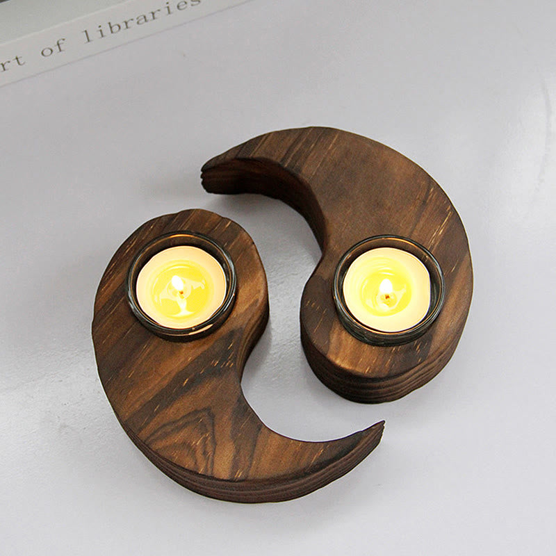 Portavelas de madera Yin Yang, artículos de uso para rituales de meditación