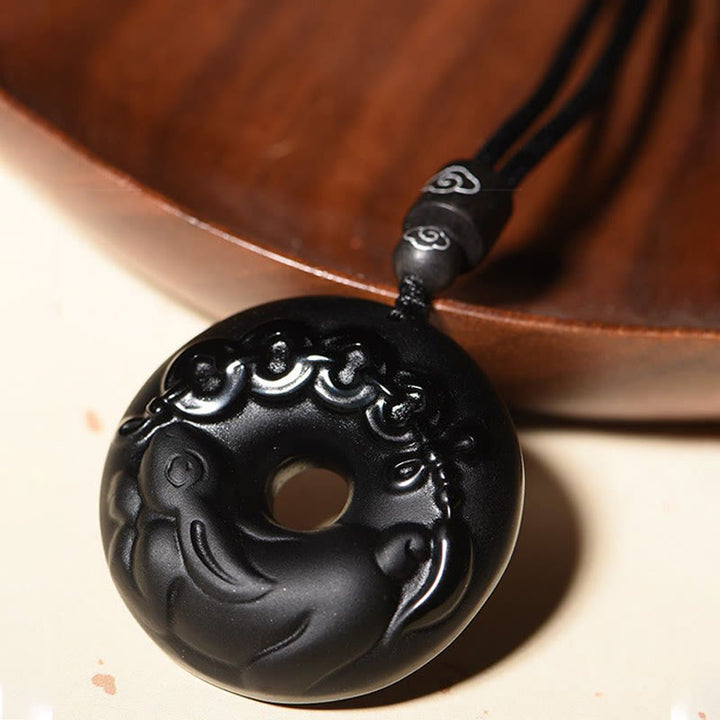 Collar con colgante de fuerza con hebilla de paz, obsidiana negra Natural del zodíaco chino , Buddha Stones - image 5