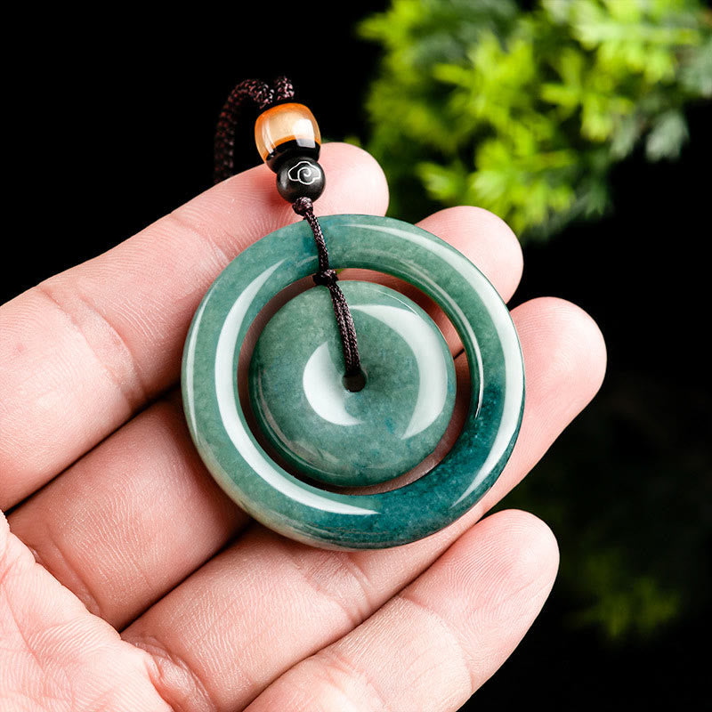 Collar con colgante de jade redondo natural con Buddha Stones, hebilla de paz, suerte y prosperidad