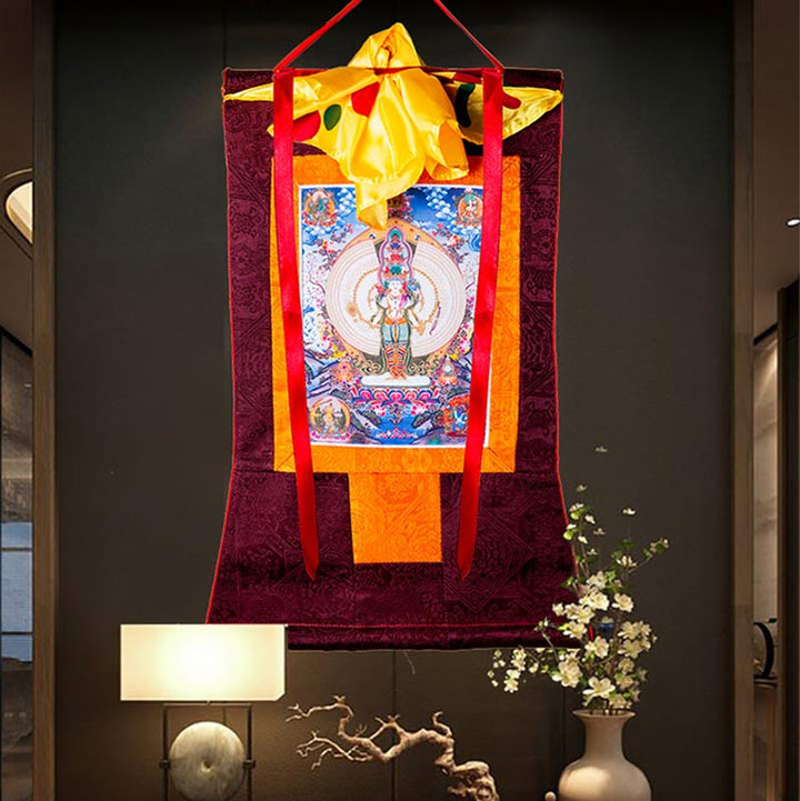 Buddha Stones tibetanas de mil manos Avalokitesvara enmarcadas decoración de bendición Thangka - image 1