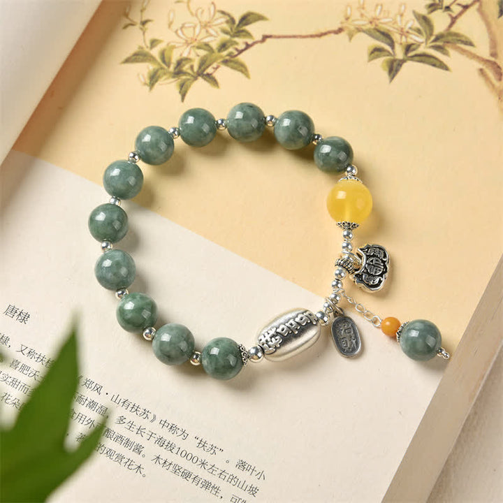 Pulsera de éxito de ámbar, jade cian y plata de ley 925