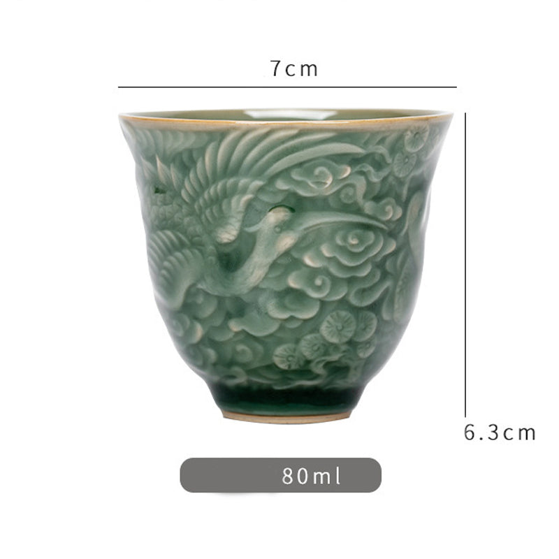 Taza de té de cerámica de pino con grulla de Buddha Stones , taza de té de Kung Fu, 80ml