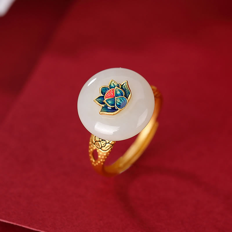 Juego de pendientes de anillo de la suerte de loto de jade hetiano chapado en plata de ley 925 con Buddha Stones