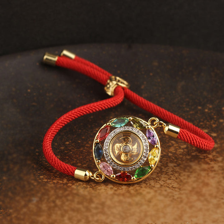 Buddha Stones colorido circón cobre riqueza suerte rotación pulsera collar colgante