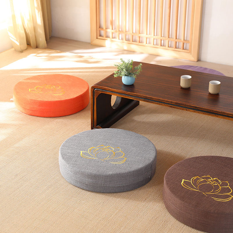 Cojín de asiento de meditación de lino y algodón con bordado de loto y Buddha Stones