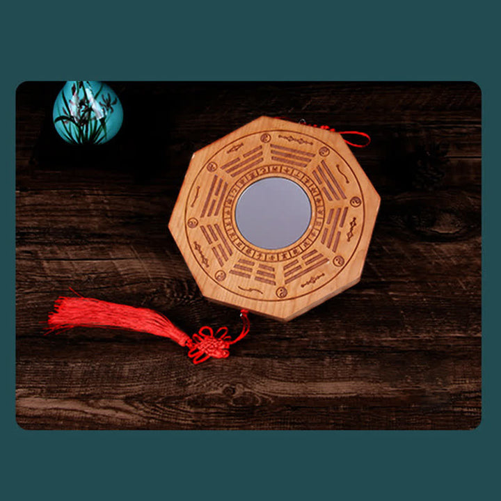 Feng Shui Bagua Mapa Madera de Durazno Monedas de Cinco Emperadores Equilibrio de Nudos Chinos Espejo de Mapa de Energía