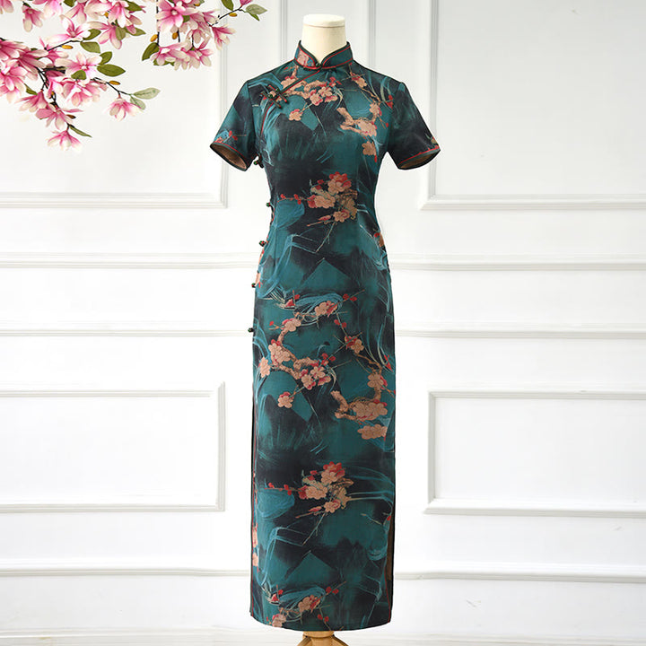 Vestido Cheongsam con estampado de flores rosas vintage de Buddha Stones vestido Qipao para mujer - US14, UK/AU18, EU46 (4XL) - image 1