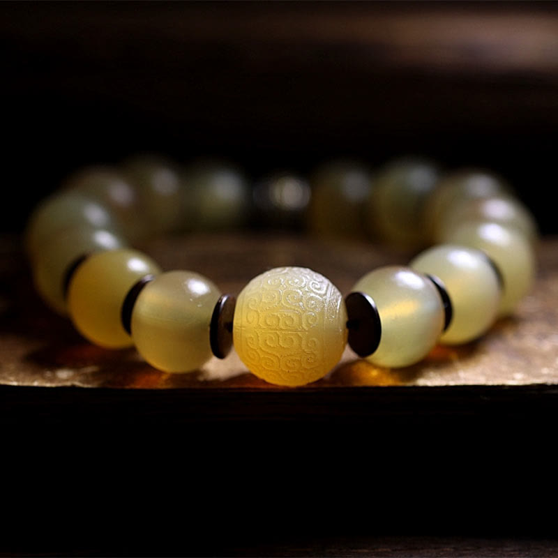 Pulsera auspiciosa hecha a mano con Buddha Stones, cuerno de oveja tibetano Om Mani Padme Hum