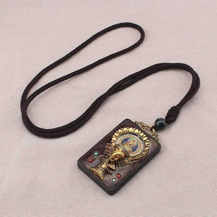 Colgante de cuerda con collar de bendición de Buda, Dios de la fortuna, elefante de madera de ébano