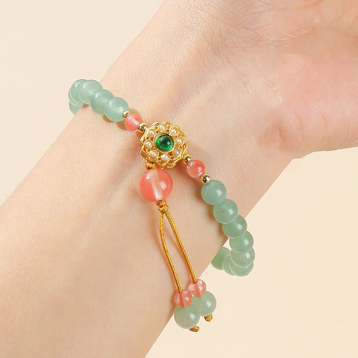 Pulsera con borlas y cuentas de la suerte de aventurina verde con Buddha Stones