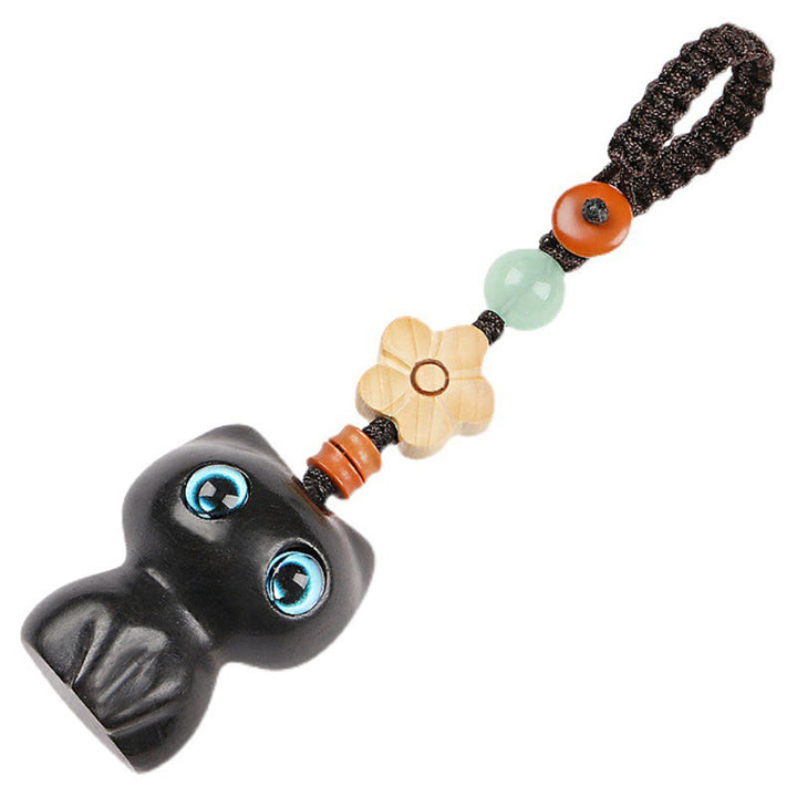 Buddha Stones, Mini hoja pequeña, sándalo rojo, madera de ébano, gato de la suerte, gatito encantador, llavero de la paz, decoración colgante para teléfono