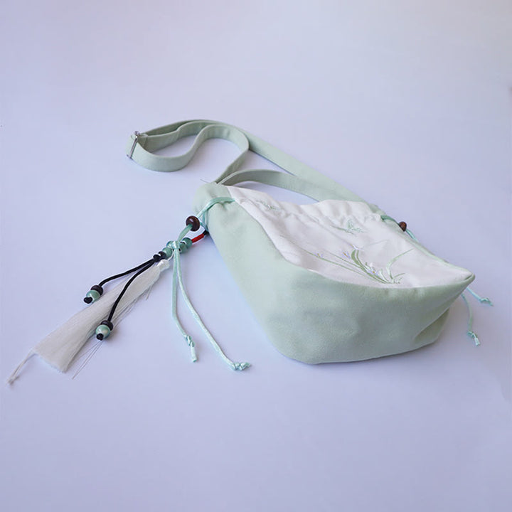 Bolso de hombro de lona con flores bordadas hechas a mano con Buddha Stones - image 5