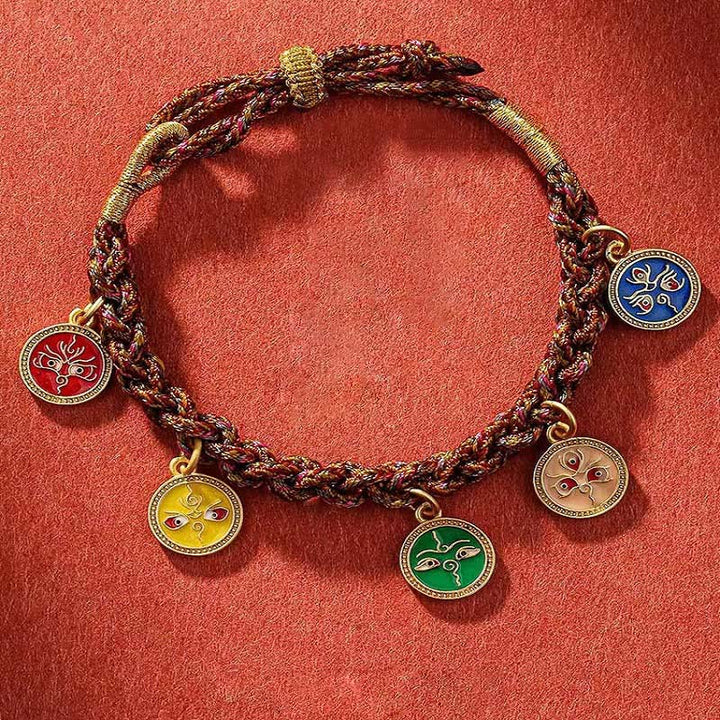 Pulsera de cuerda trenzada de la suerte Thangka de los cinco dioses tibetanos de la riqueza