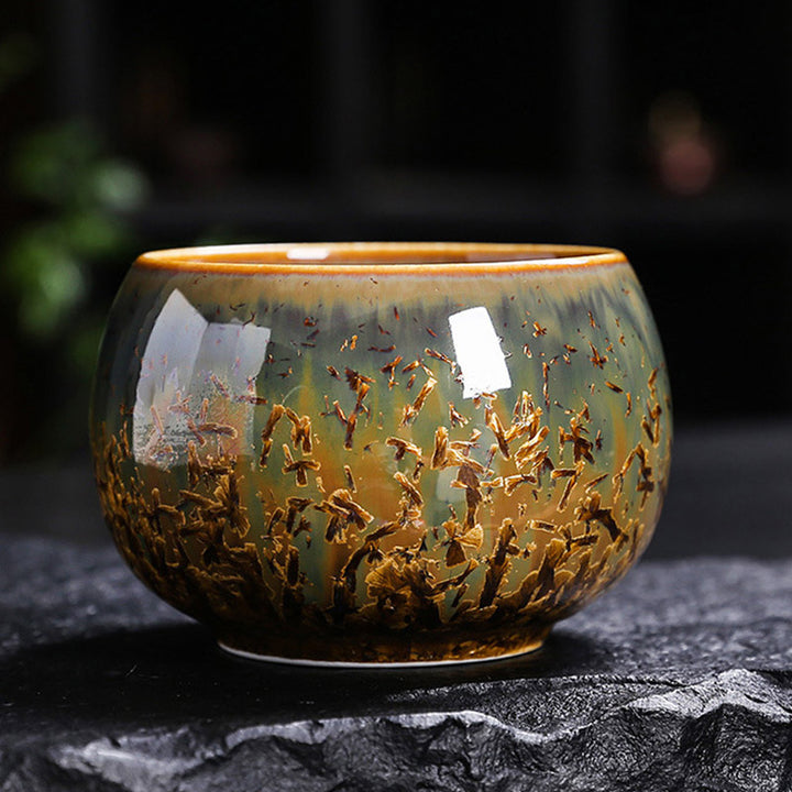 Taza de té de cerámica marrón colorida con Buddha Stones, tazón de té de Kung Fu
