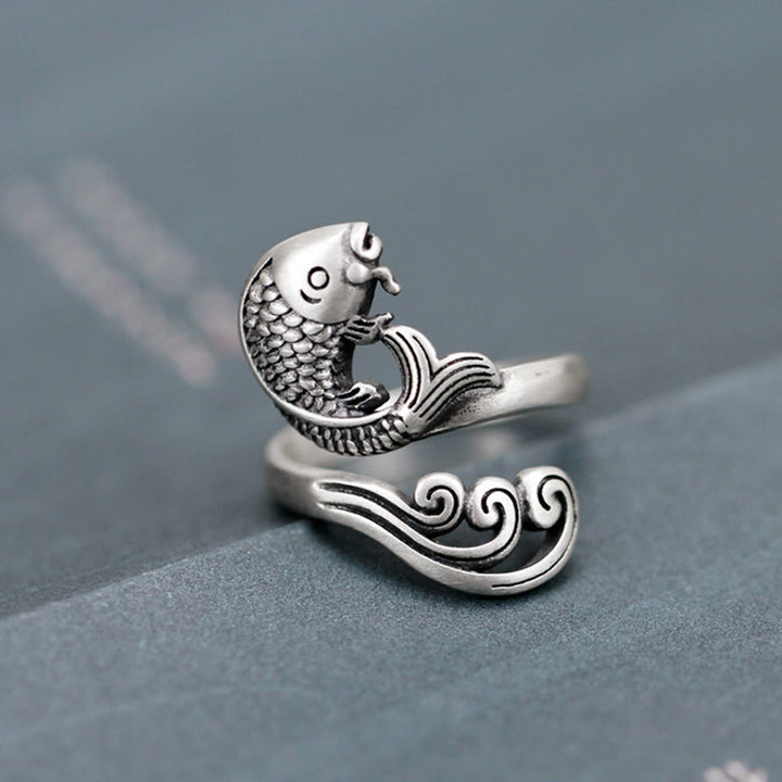 Anillo de plata de ley 925 con Buddha Stones , pez koi, ondulación de agua, suerte y riqueza - image 2