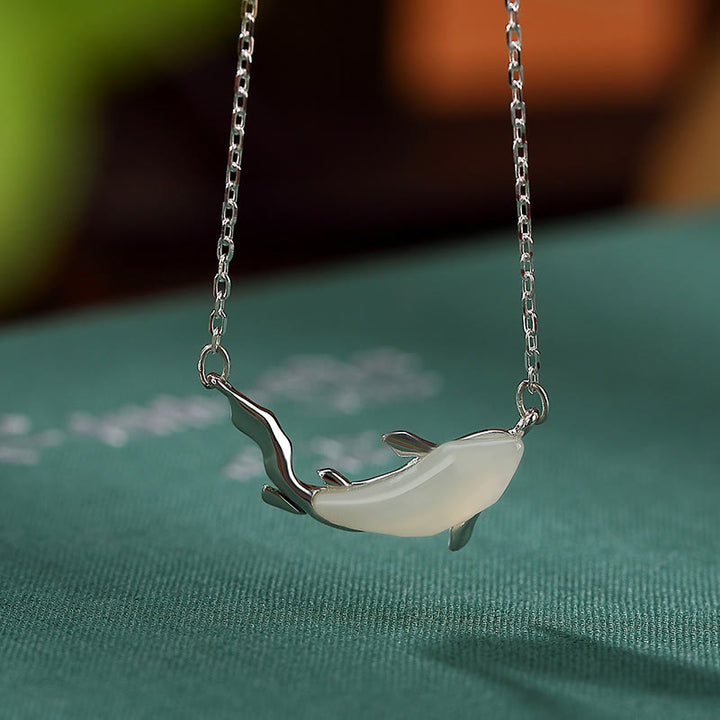 Colgante de collar de la suerte del delfín de jade blanco de plata de ley 925 con Buddha Stones - Pez koi plateado - image 19