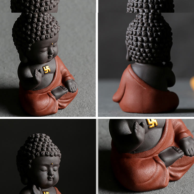 Buddha Stones Pequeño Buda Serenidad Arcilla Púrpura Decoración de Escritorio para el Hogar - image 6