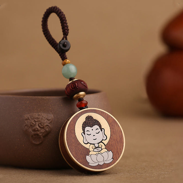 Buddha Stones, madera de ébano, palisandro, Buda Avalokitesvara Om Mani Padme Hum Balance, decoración para llavero de coche