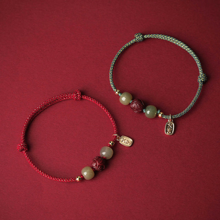 Pulsera de cuerda hecha a mano con Buddha Stones chapadas en oro de 14 quilates, jade hetiano, cinabrio, suerte de loto - image 1