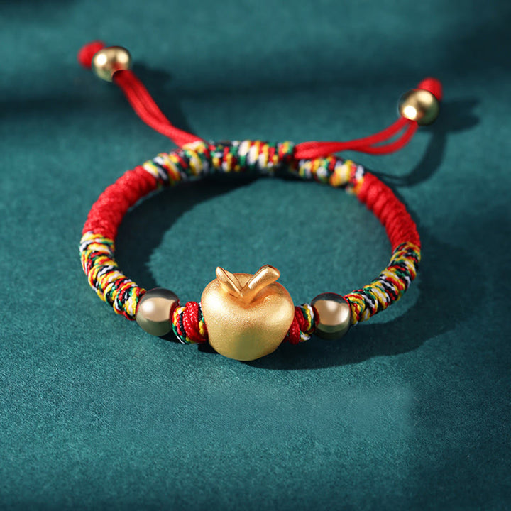 Pulsera para niños hecha a mano con Buddha Stones de plata de ley 999, color rojo manzana, cuerda multicolor, protección de la suerte