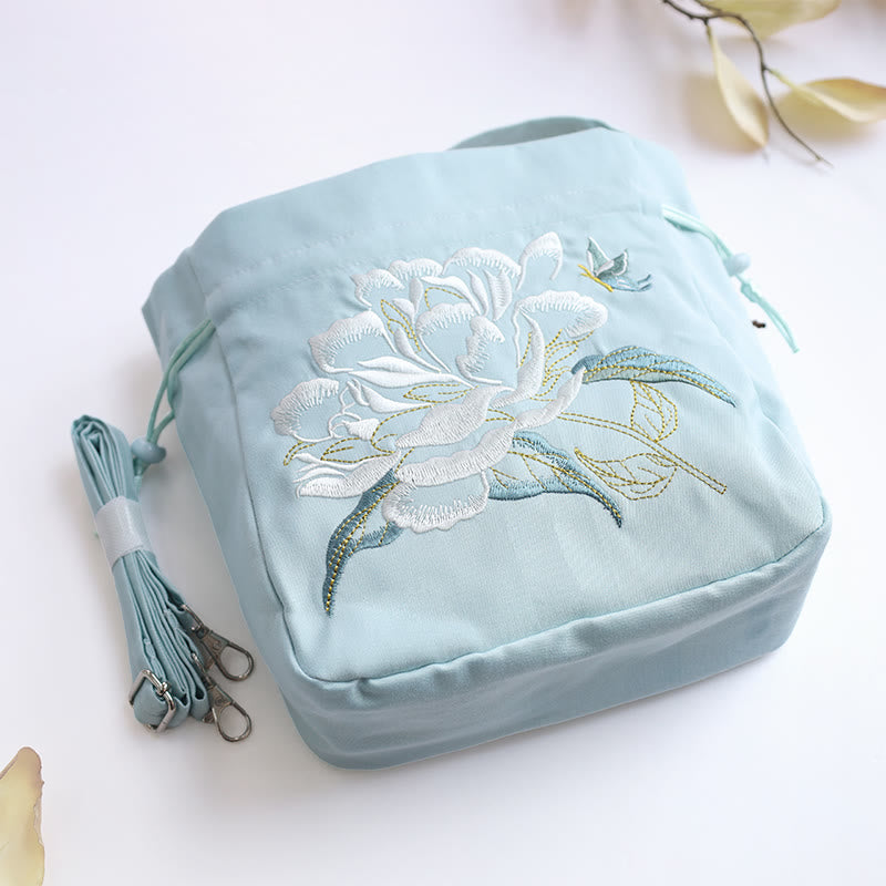 Buddha Stones Flores bordadas Wisteria Lily Algodón Lino Tote Bolso bandolera Bolso de hombro Bolso