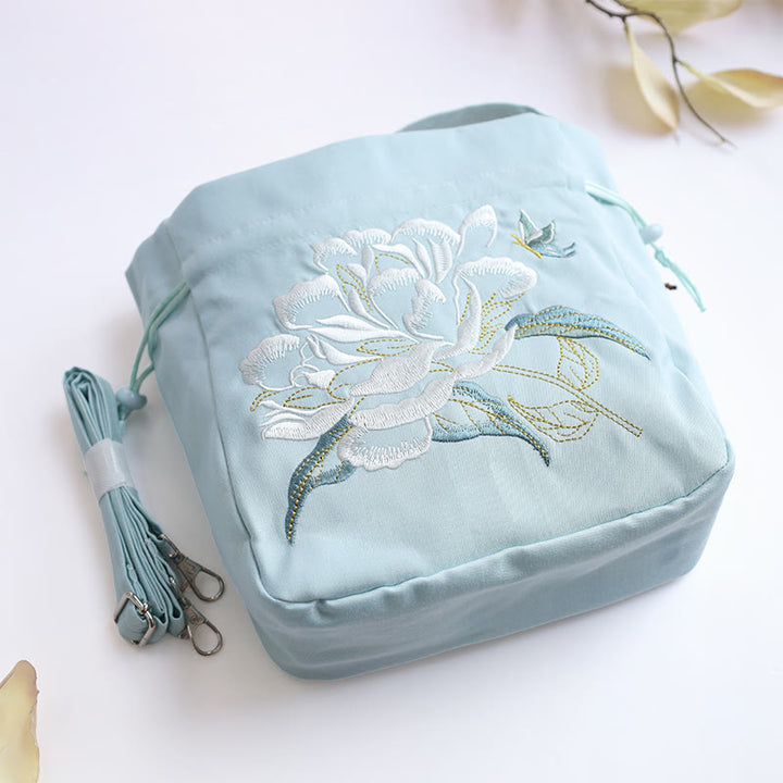 Buddha Stones Flores bordadas Wisteria Lily Algodón Lino Tote Bolso bandolera Bolso de hombro Bolso