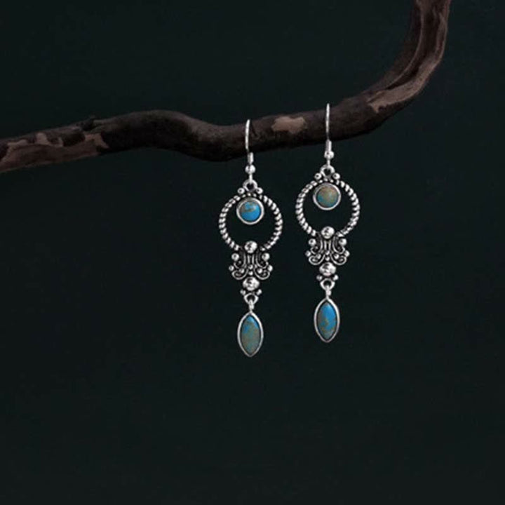 Pendientes colgantes de plata de ley 925 con diseño de gota de agua turquesa vintage