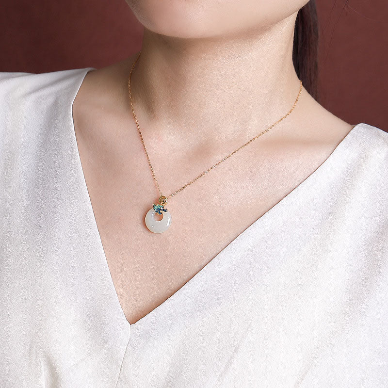 Buddha Stones, Plata de Ley 925 chapada en oro, Año del Dragón, Jade hetiano, hebilla de la paz, moneda de cobre, colgante de collar de abundancia