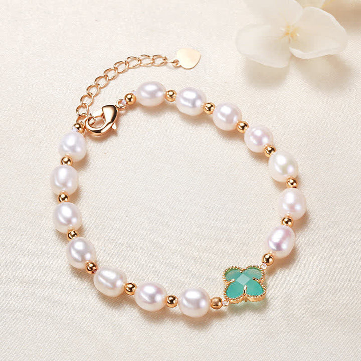 Pulsera de cadena de riqueza con trébol de cuatro hojas y perlas de Buddha Stones