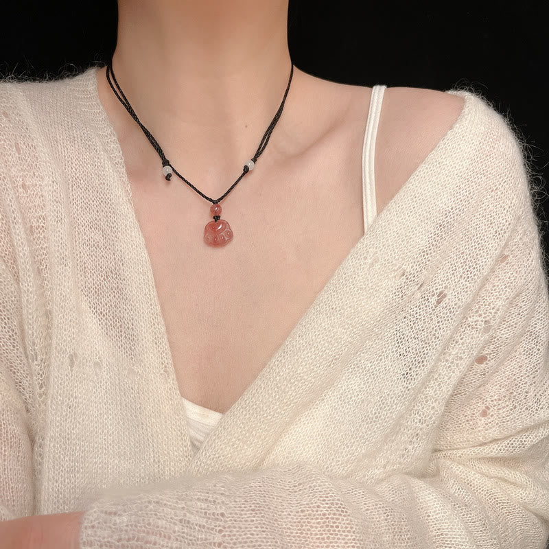 Colgante de collar curativo con garra de gato preciosa de cuarzo fresa con Buddha Stones - image 12