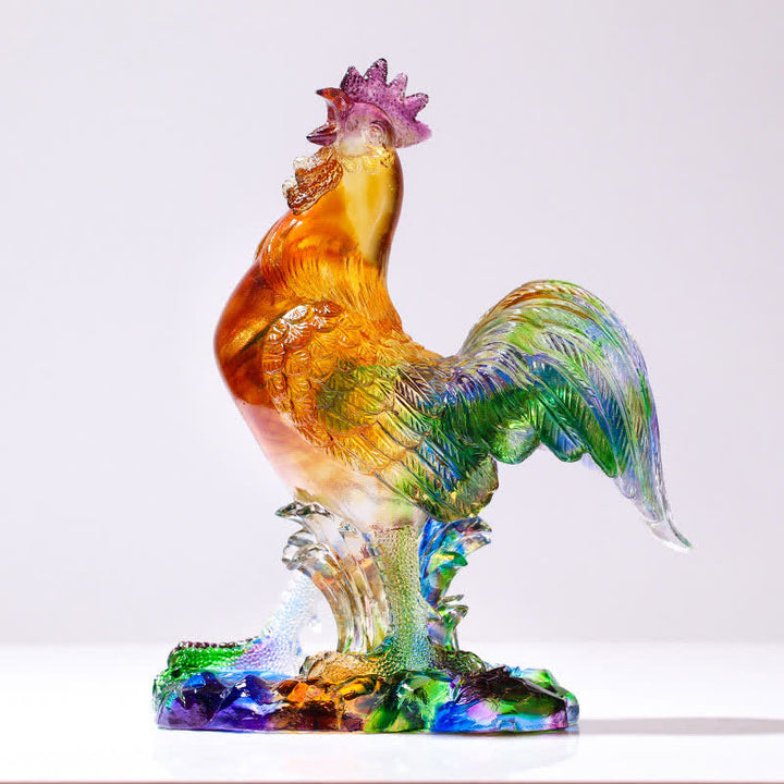 Pieza de arte de gallo de cristal Liuli hecha a mano para decoración del hogar - Mediano 20*10*25cm - image 7