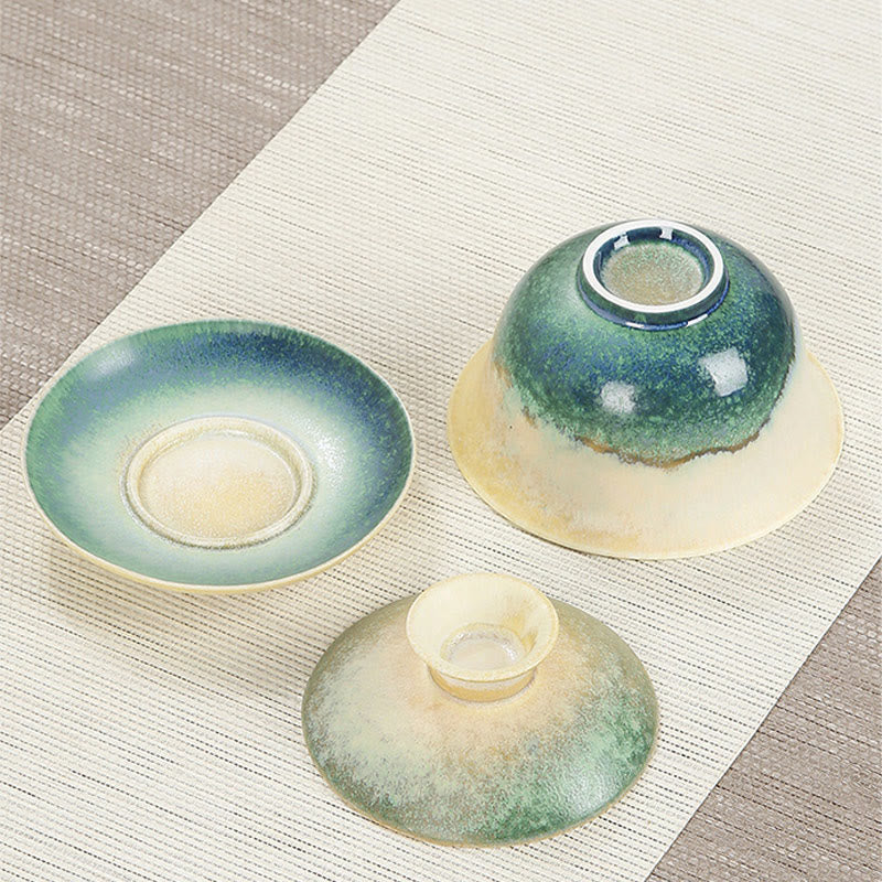 Taza de té y platillo de cerámica de porcelana con diseño de olas del océano, Buddha Stones , Gaiwan Sancai, Kung Fu, con tapa - image 4