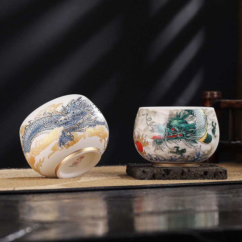 Buddha Stones, dragón, cigarra, bambú, ciervo, grulla, flor de loto, ciruela, taza de té de cerámica, taza de té de Kung Fu, tazón de 185ml