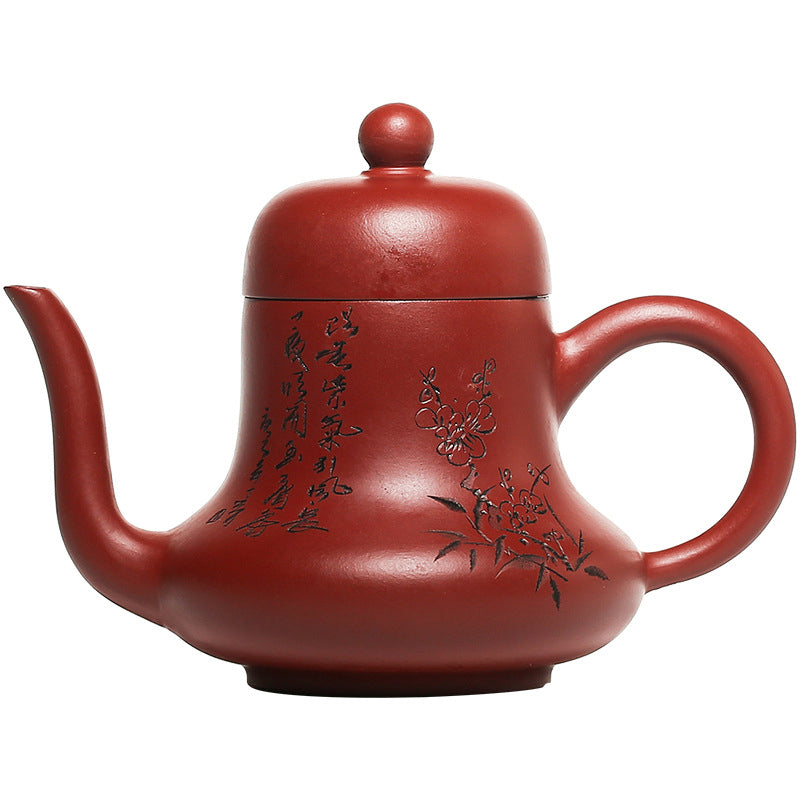 Tetera de kungfú de arcilla púrpura con flor de melocotón de bambú Vintage con Buddha Stones