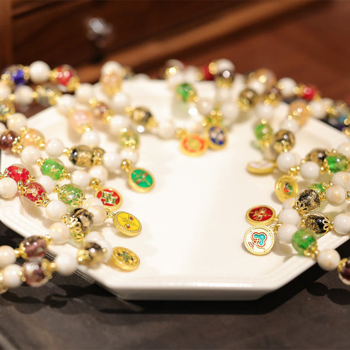 Buddha Stones tibetanas, cinco dioses de la riqueza, fortuna, cuentas de cristal Liuli, cuentas de porcelana de ceniza de incienso, pulsera con abalorio