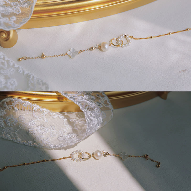 Pulsera de cadena curativa con doble hebilla de paz y perlas chapadas en oro de 14 quilates con Buddha Stones