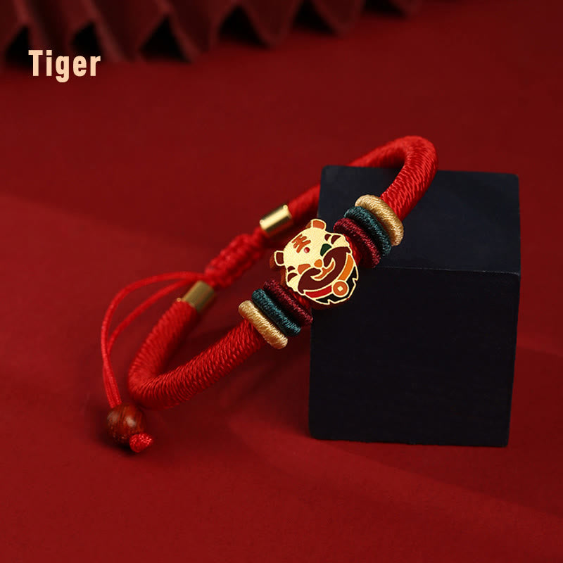 Pulsera roja trenzada de la suerte del zodíaco chino, hecha a mano, de Plata de Ley 925 con Buddha Stones , Año del Dragón - Tigre (circunferencia de la muñeca 14-19 cm) - image 12