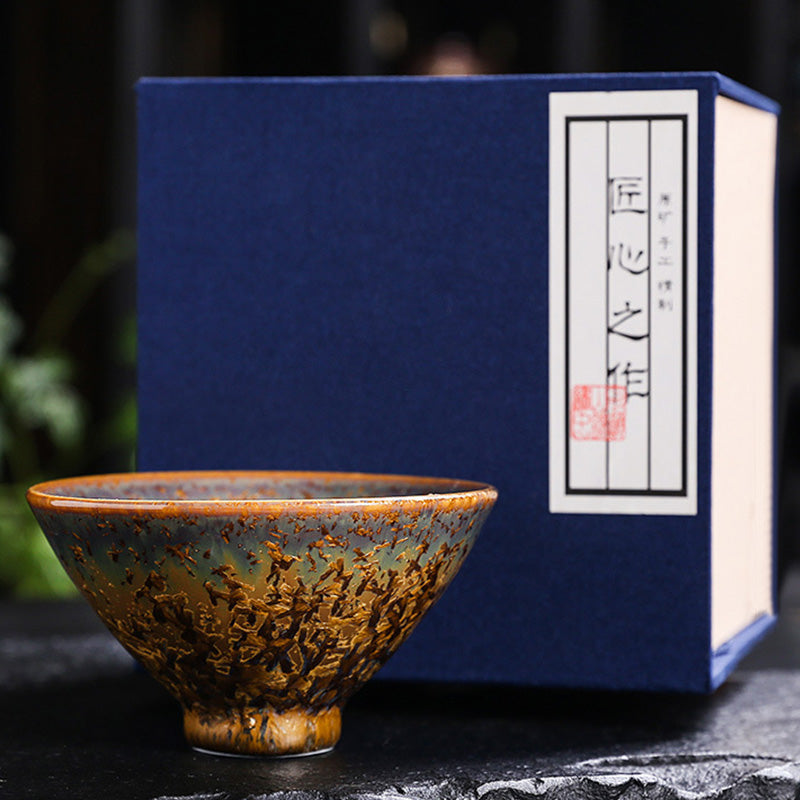 Taza de té de cerámica marrón colorida con Buddha Stones, tazón de té de Kung Fu