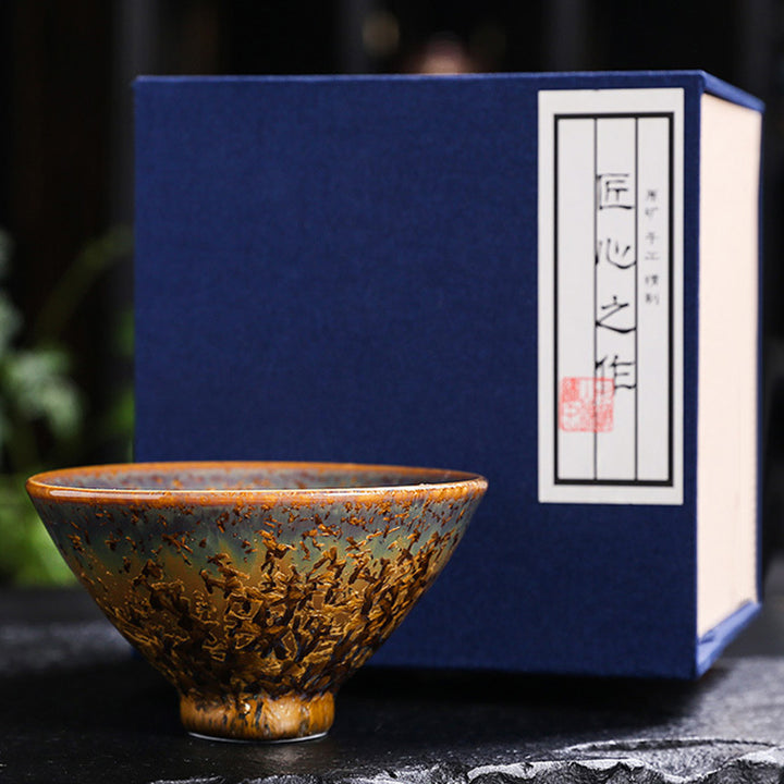 Taza de té de cerámica marrón colorida con Buddha Stones, tazón de té de Kung Fu