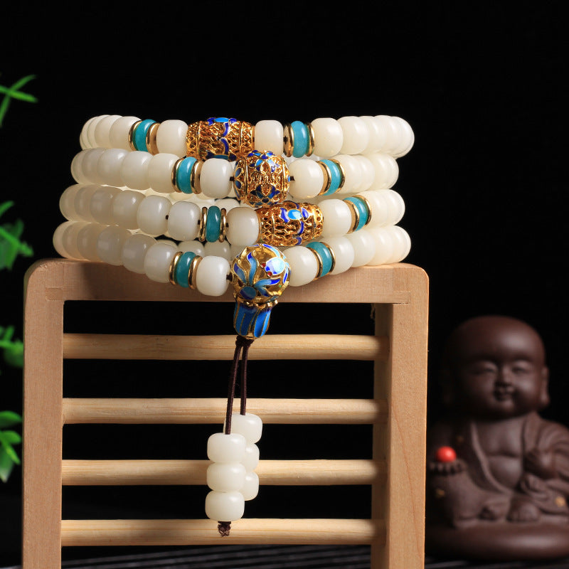 Pulsera de riqueza con 108 cuentas de Mala de semillas de Bodhi blancas naturales con Buddha Stones