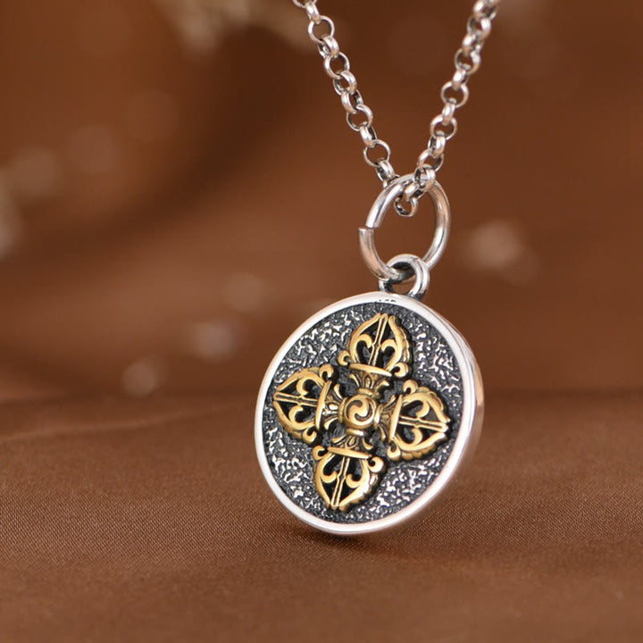 Colgante de plata de ley 925 con Buddha Stones , doble Dorje Vajra, bendición