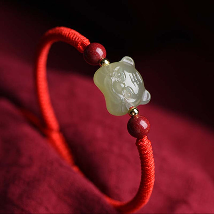Pulsera de hilo de tigre de la suerte con cinabrio de jade y Buddha Stones