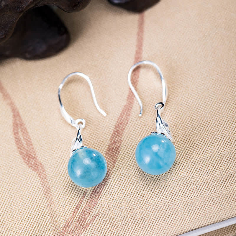 Collar con pendientes de plata de ley 925 con Buddha Stones , hoja de aguamarina natural, flor y paz - image 2