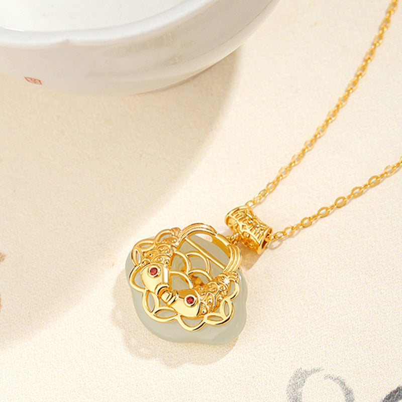 Collar con colgante de plata de ley 925 con Buddha Stones , jade hetiano natural, pez Koi