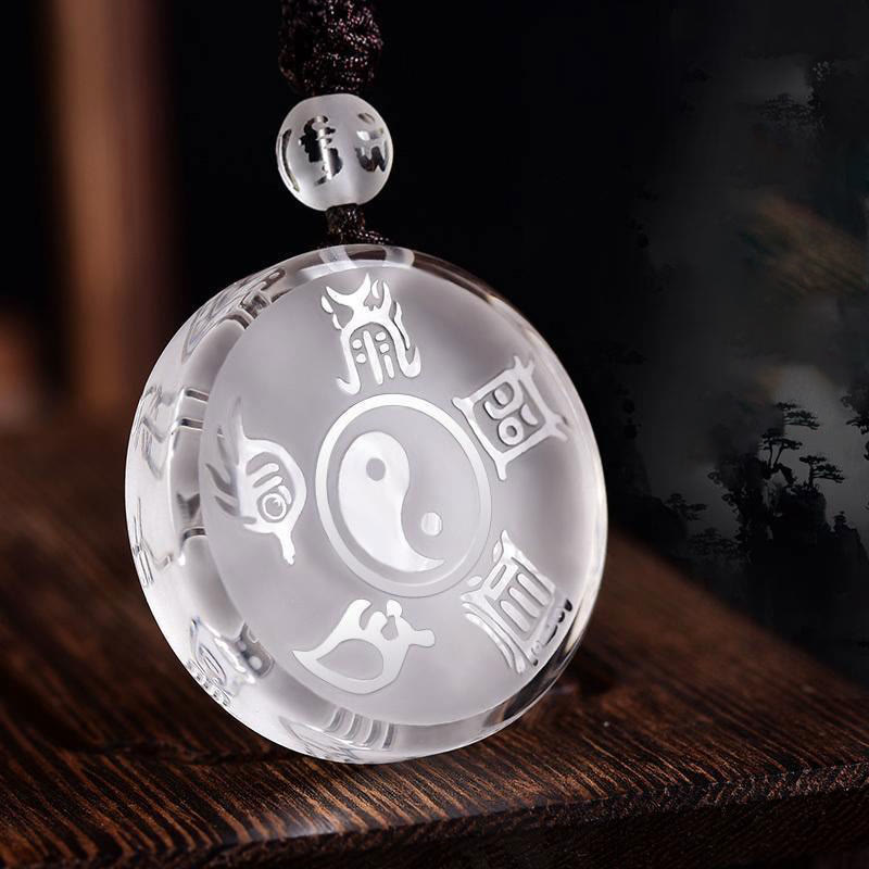 Buddha Stones taoísmo cinco montañas sagradas símbolo Yin Yang Liuli cristal equilibrio collar colgante llavero - Llavero Liuli blanco - image 1