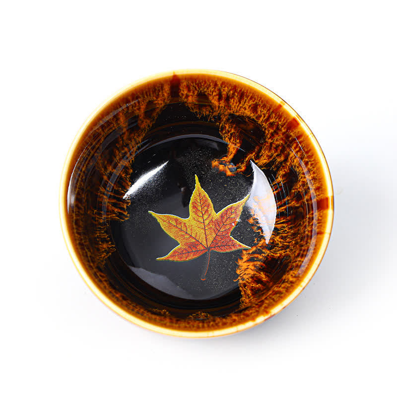 Tazas de té caseras de cerámica coloridas de la hoja de arce de las Buddha Stones